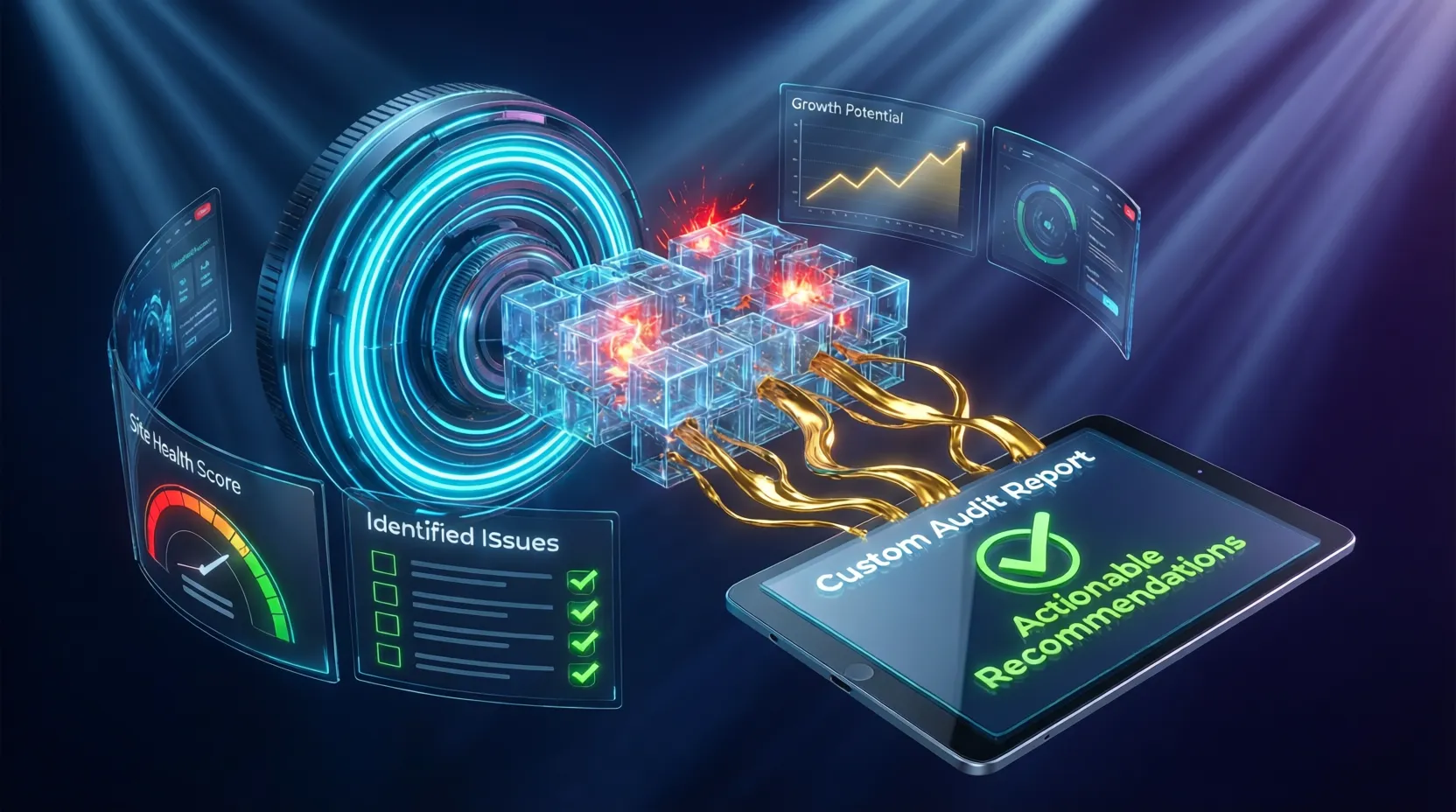 Free SEO audit illustration showing website analysis and optimization