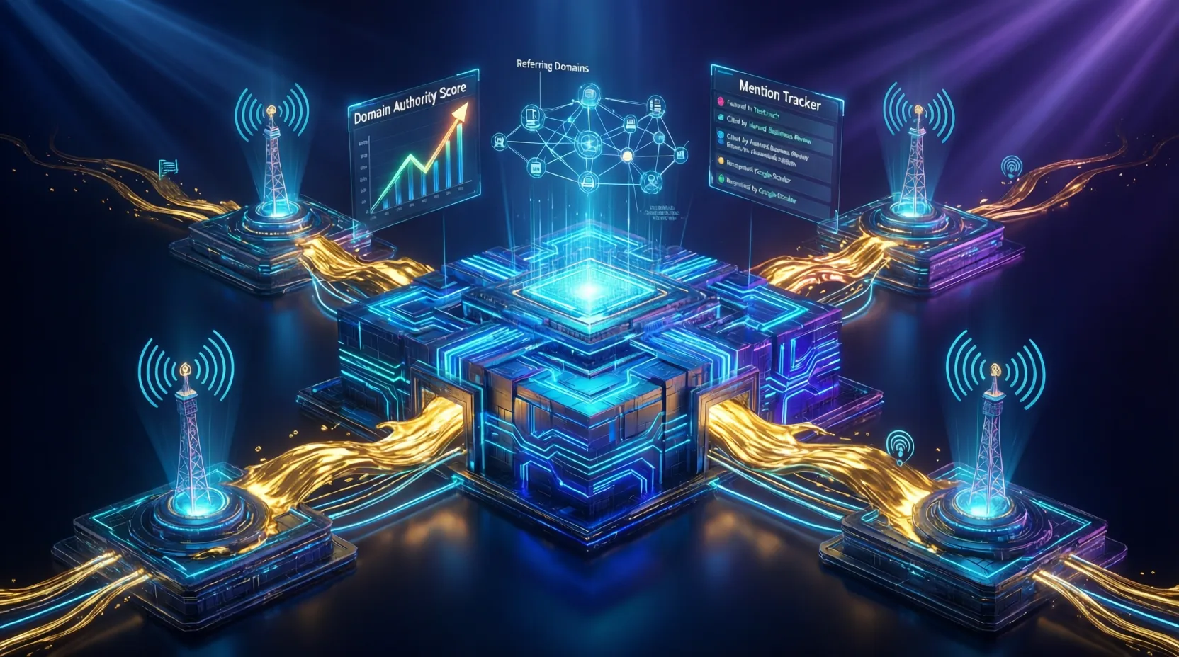 Link building illustration showing connected websites